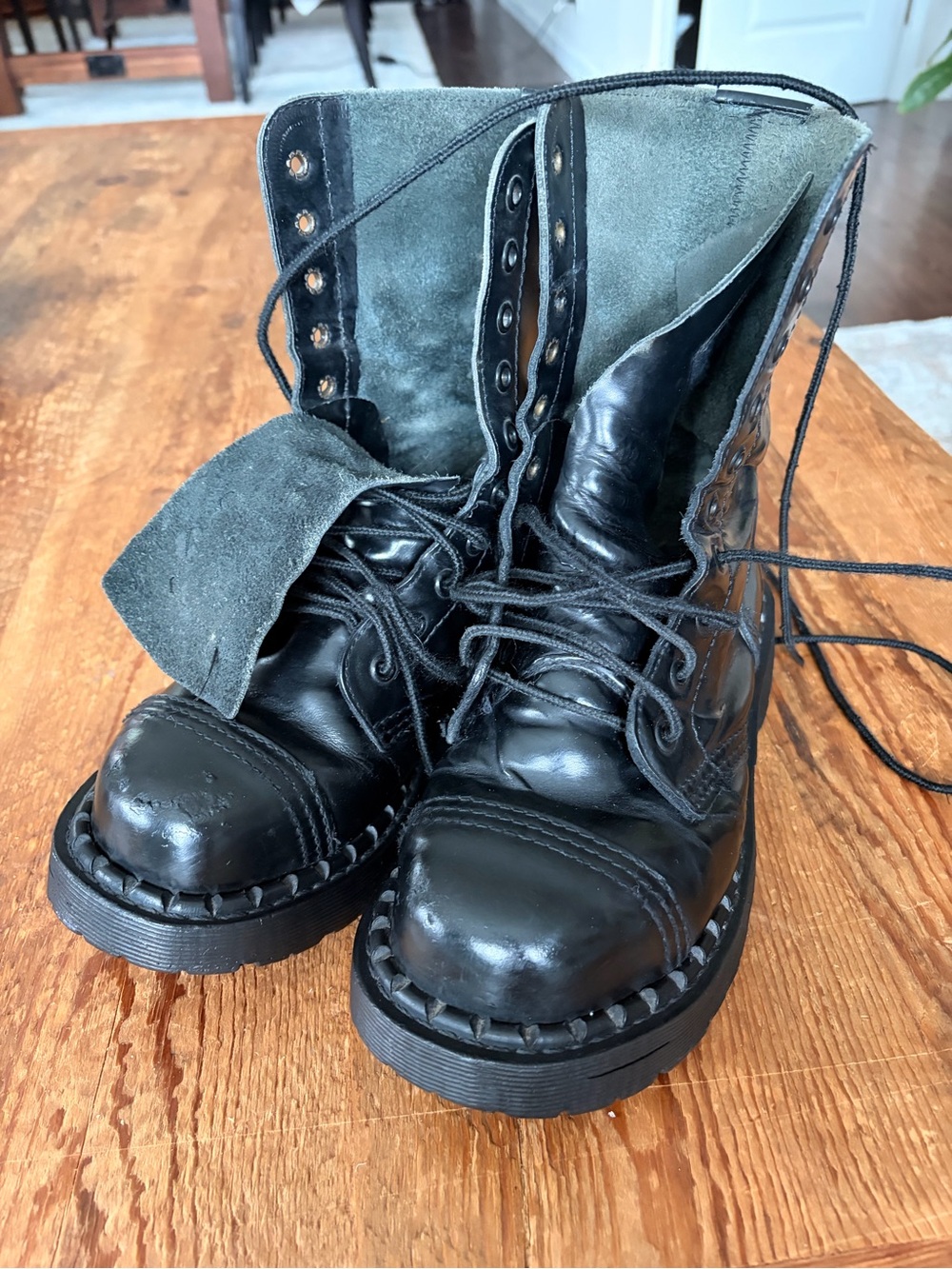Black Leather Lace-Up Combat Boots